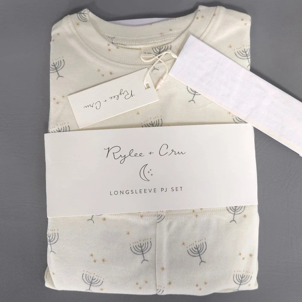 RYLEE + CRU 2pc Pajama Set 12-18m Hanukkah‎ Softest Long Sleeve 100% Cotton